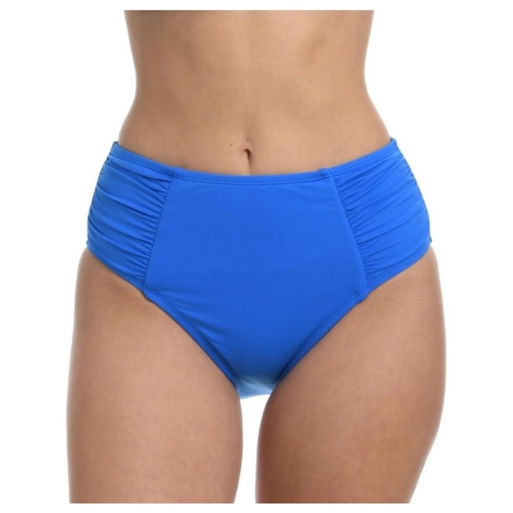 New LA BLANCA Island Goddess Side Shirred High Waist Bikini Bottom in Blue 6